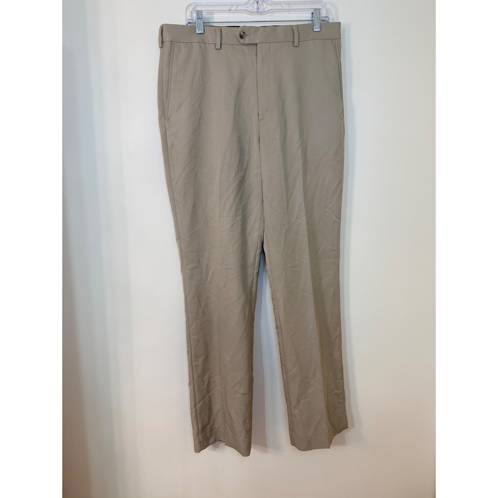 Roundtree & Yorke TravelSmart Mens Tan Flat Front Dress Pants 34x34 Khaki